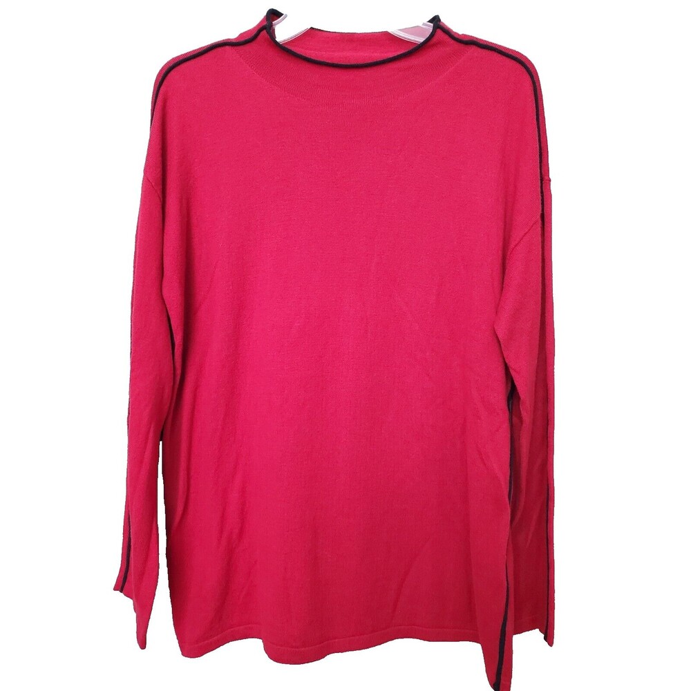 Chico's Red Cotton Blend Relaxed Funnel Neck Tunic Sweater Size 1 Medium